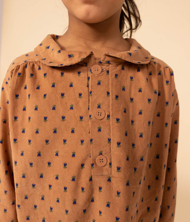 Vestido de manga larga de terciopelo con flores de ni&ntilde;a rosa/multicolor