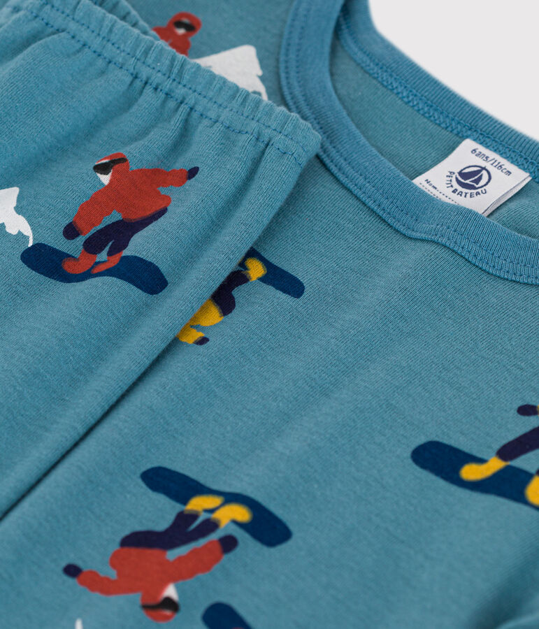 Pijama de algod&oacute;n ajustado snowboard para ni&ntilde;o/ni&ntilde;a azul/multicolor