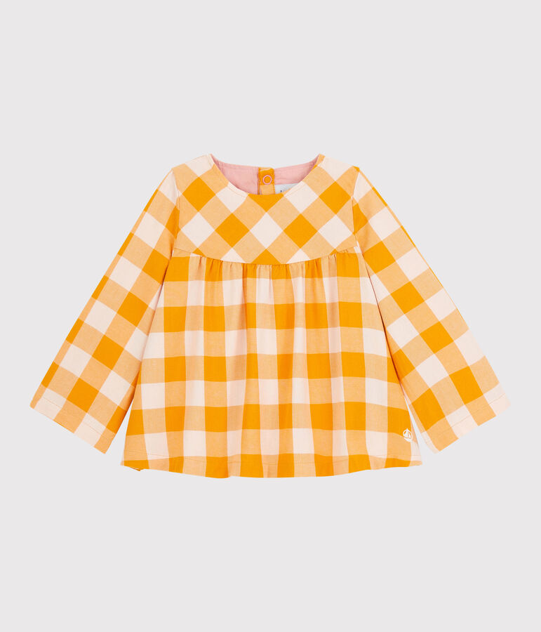 Blusa de franela de beb&eacute;. amarillo/rosa