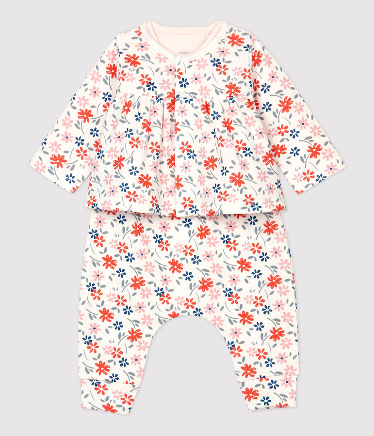 Conjunto de 3 prendas con estampado de flores de beb&eacute; ni&ntilde;a de algod&oacute;n org&aacute;nico blanco/multicolor