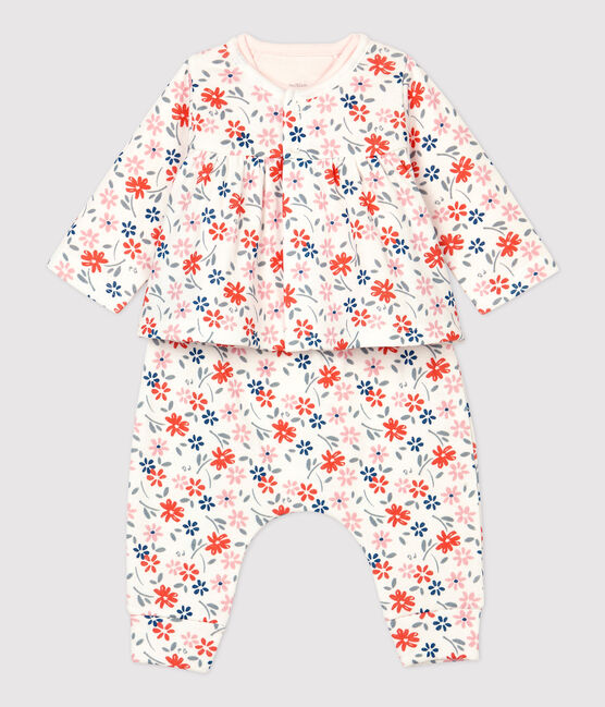 Conjunto de 3 prendas con estampado de flores de bebé niña de algodón orgánico blanco MARSHMALLOW/blanco MULTICO