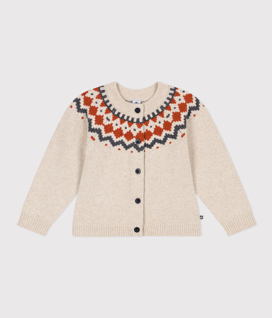 Cárdigan de jacquard de lana y algodón de niña beige MONTELIMAR/blanco MULTICO