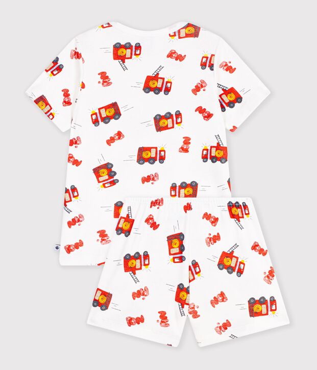 Pijama corto infantil de algod&oacute;n con estampado de bombero blanco/multicolor
