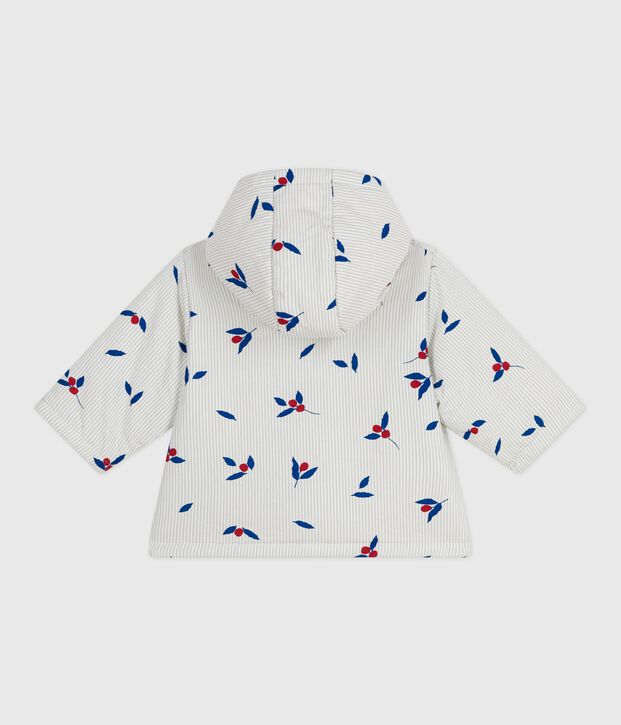Abrigo de popelina enguatada con capucha y estampado de fruto para beb&eacute; azul/multicolor