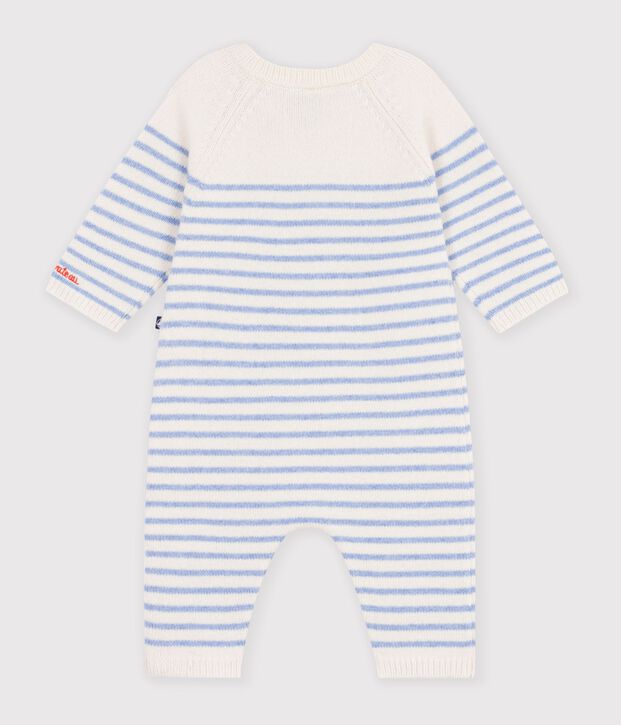 Pelele tricotado de lana y algod&oacute;n a rayas para beb&eacute; azul/azul