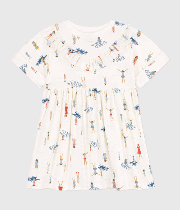 Vestido de manga corta de algod&oacute;n para ni&ntilde;a blanco/multicolor