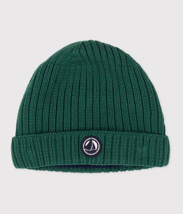 Gorro de punto tricotado con forro polar para beb&eacute; verde
