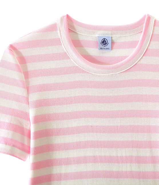 Camiseta de mujer en canalé original de rayas rosa BABYLONE/blanco MARSHMALLOW