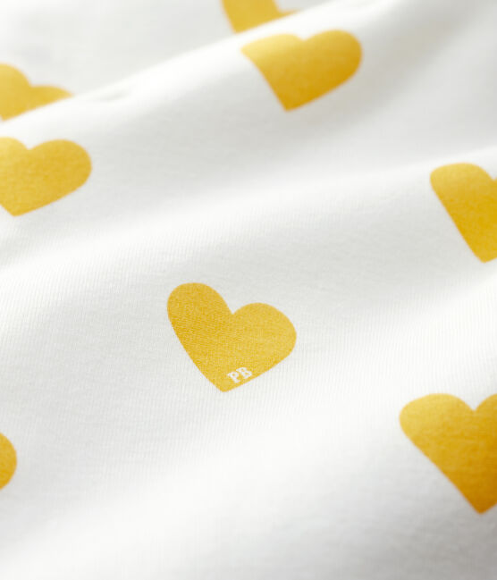 Mono largo de corazones amarillos de bebé niña de algodón orgánico blanco MARSHMALLOW/amarillo OCRE