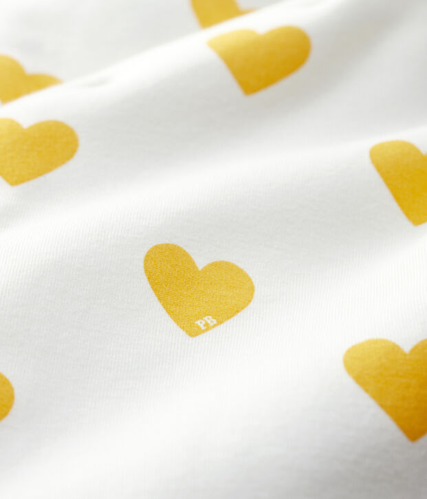 Mono largo de corazones amarillos de beb&eacute; ni&ntilde;a de algod&oacute;n org&aacute;nico blanco/amarillo