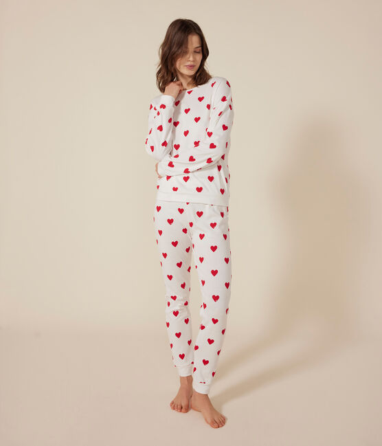 Pijama con corazón de algodón de mujer blanco MARSHMALLOW/rojo TERKUIT