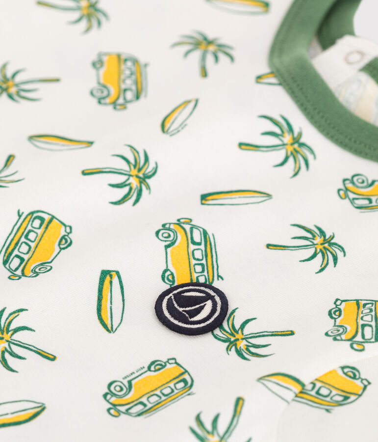 Pelele corto de algod&oacute;n de manga corta con estampado de surf para beb&eacute; blanco/multicolor