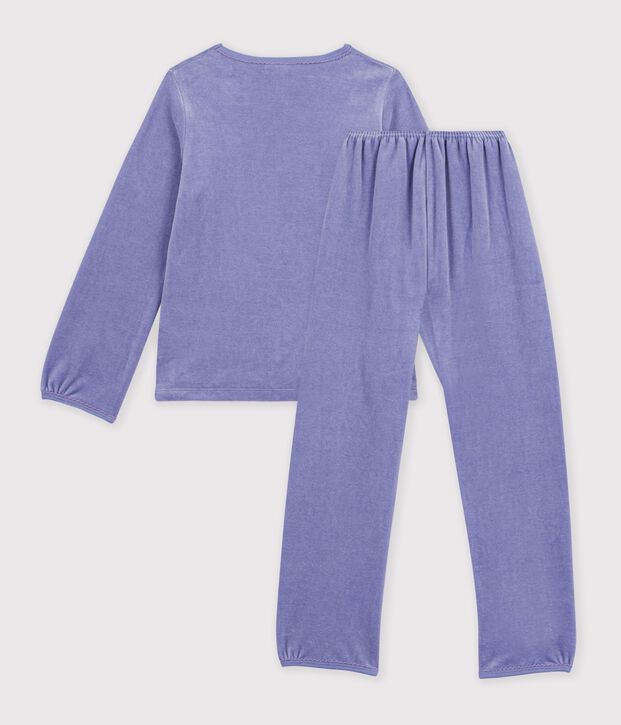Pijama infantil de terciopelo con estampado de corazones violeta