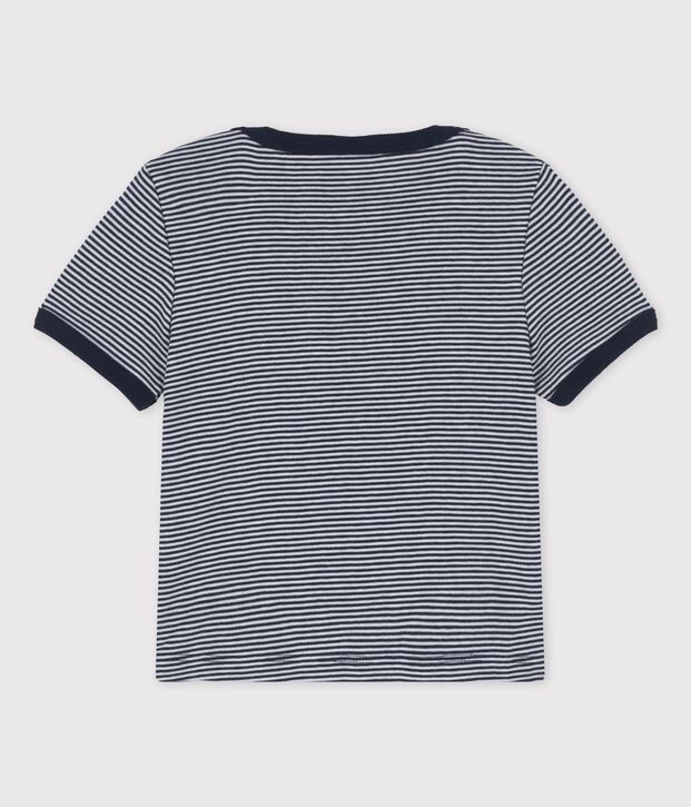 Camiseta de manga corta milrayas de algod&oacute;n ecol&oacute;gico de beb&eacute; azul/blanco