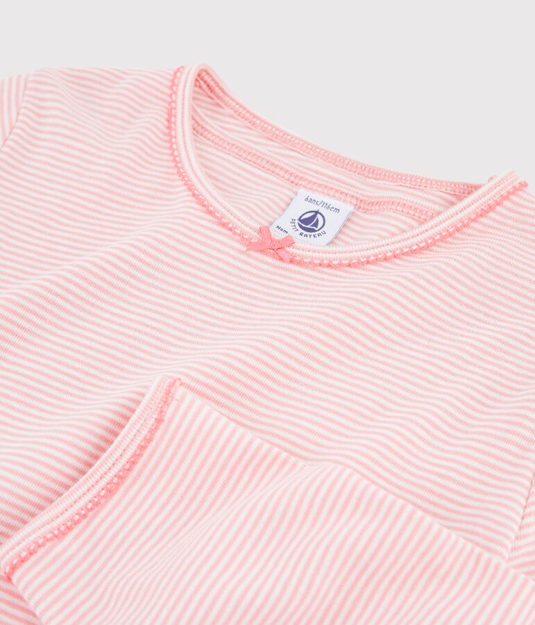 Pijama de punto de mil rayas para ni&ntilde;a. rosa/blanco