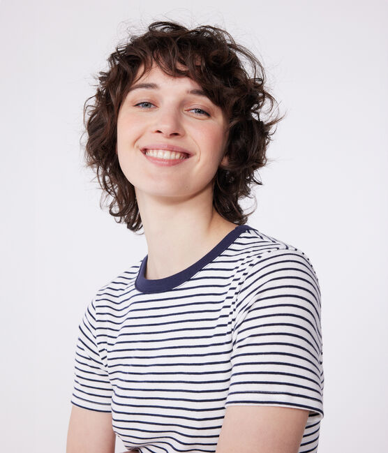 Camiseta La Icónica de algodón a rayas para mujer blanco MARSHMALLOW/azul SMOKING