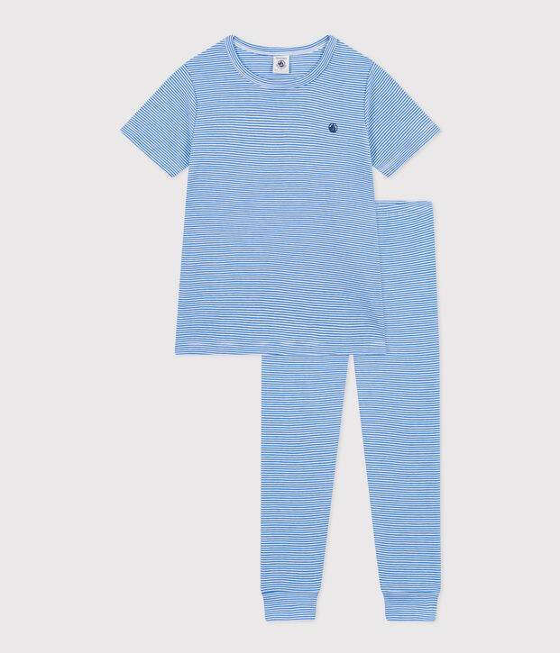 Pijama infantil de algod&oacute;n a rayas azul/blanco