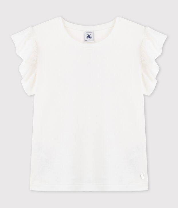 Camiseta de manga corta de algod&oacute;n de ni&ntilde;a blanco