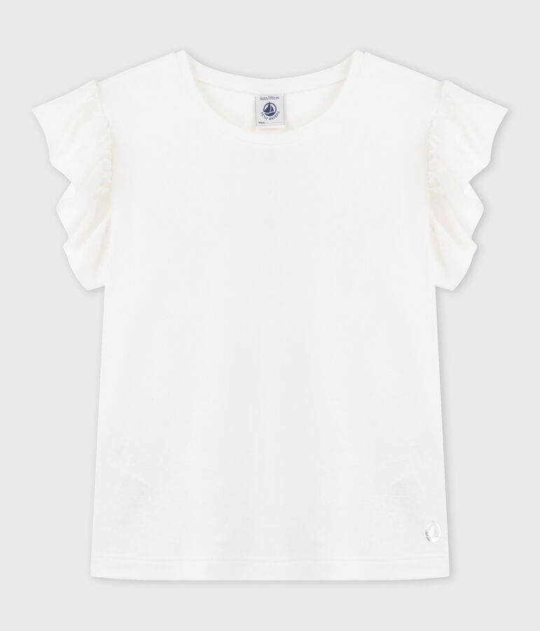 Camiseta de manga corta de algod&oacute;n de ni&ntilde;a blanco