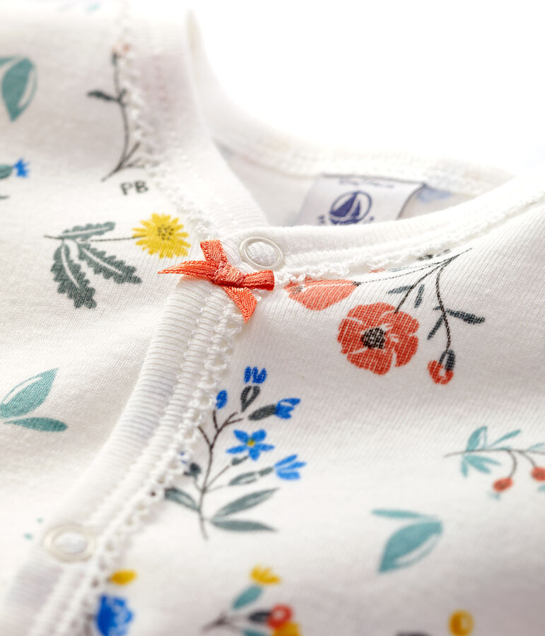 Pelele sin pies con flores de algod&oacute;n de beb&eacute; blanco/multicolor