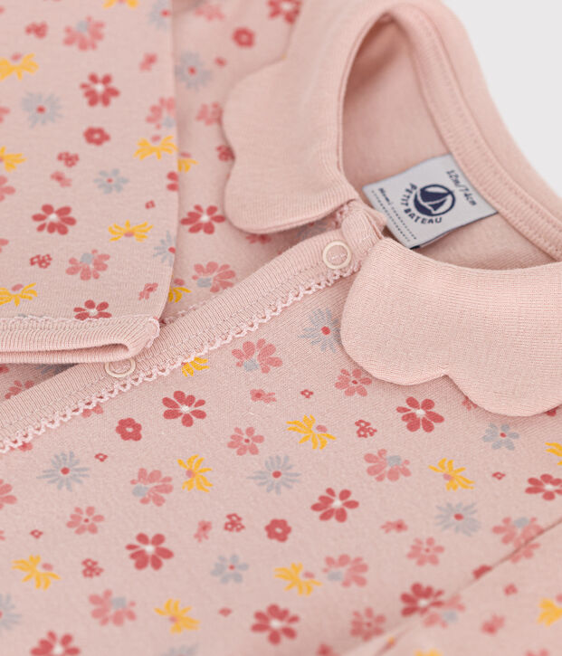 Pijama sin pies de algod&oacute;n estampado de flores para beb&eacute; rosa/multicolor
