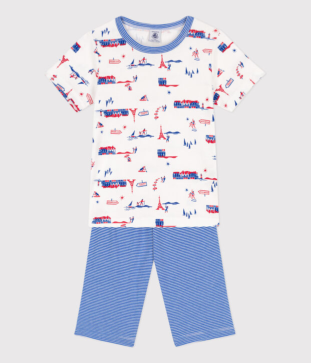 Pijama corto Par&iacute;s de algod&oacute;n para ni&ntilde;o blanco/multicolor