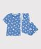 Pijama infantil de algod&oacute;n con pernera ancha y corazones azul/blanco