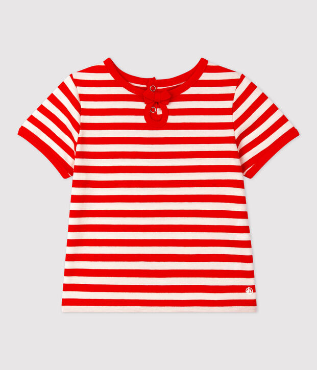 Camiseta de manga corta a rayas de jersey para beb&eacute; rojo/blanco