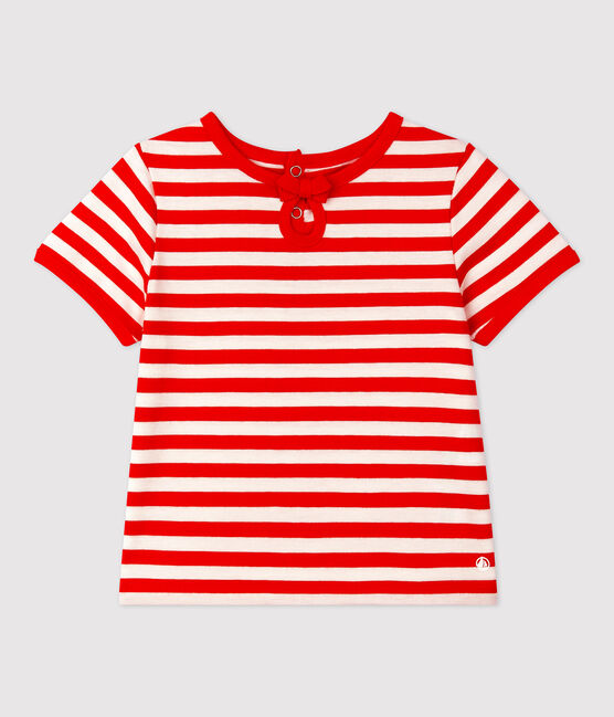 Camiseta de manga corta a rayas de jersey para bebé rojo PEPS/blanco MARSHMALLOW