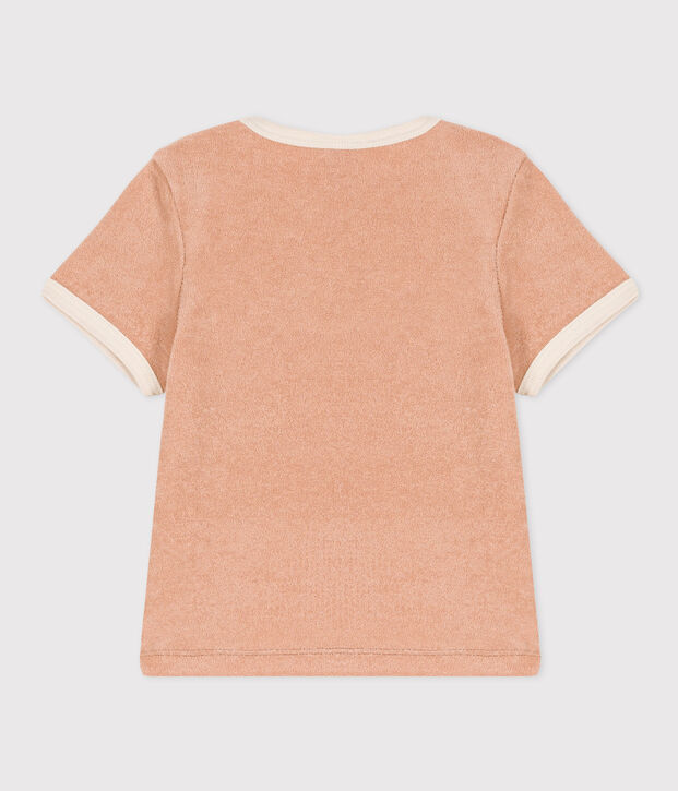 Camiseta de manga corta de rizo para beb&eacute; beige