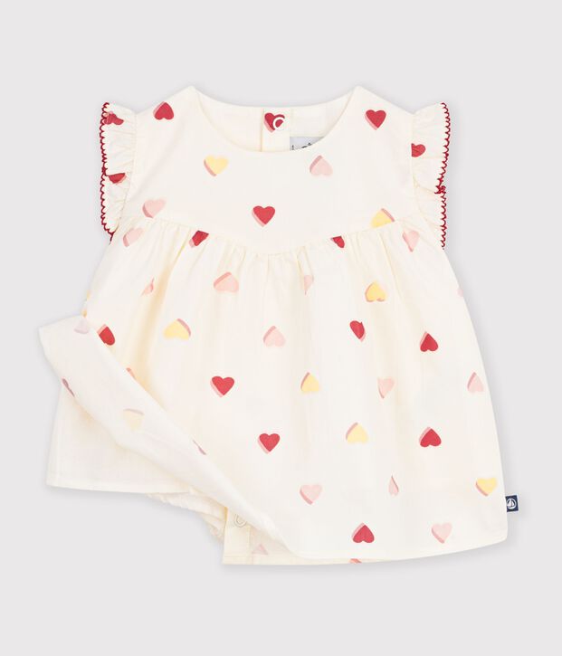 Blusa sin mangas de popelina de algod&oacute;n con estampado de corazones para beb&eacute; crudo/multicolor