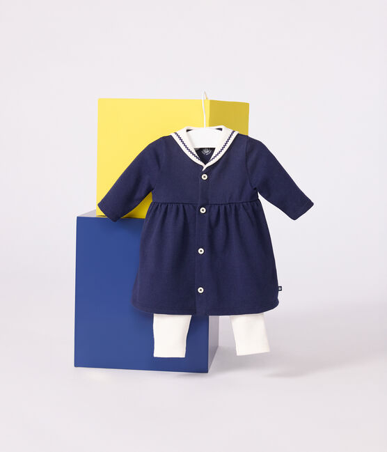 Vestido marinero con cuello de uniforme y leggings de algodón para bebé azul SOIR/ MILK