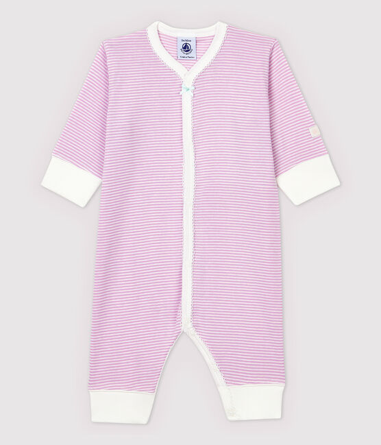 Pijama enterizo sin pies de bebé de rayas rosas de algodón y lyocell rosa BOHEME/blanco MARSHMALLOW