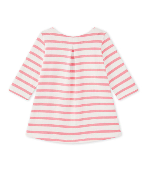 Vestido bebé niña a rayas blanco MARSHMALLOW/rosa PETAL