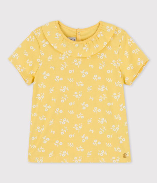Camiseta de manga corta de algod&oacute;n de ni&ntilde;a amarillo/blanco