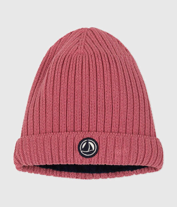 Gorro de punto tricotado con forro polar para beb&eacute; rosa