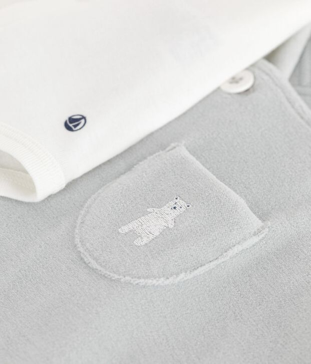 Conjunto de peto de algod&oacute;n liso con detalles refinados para beb&eacute; azul/blanco