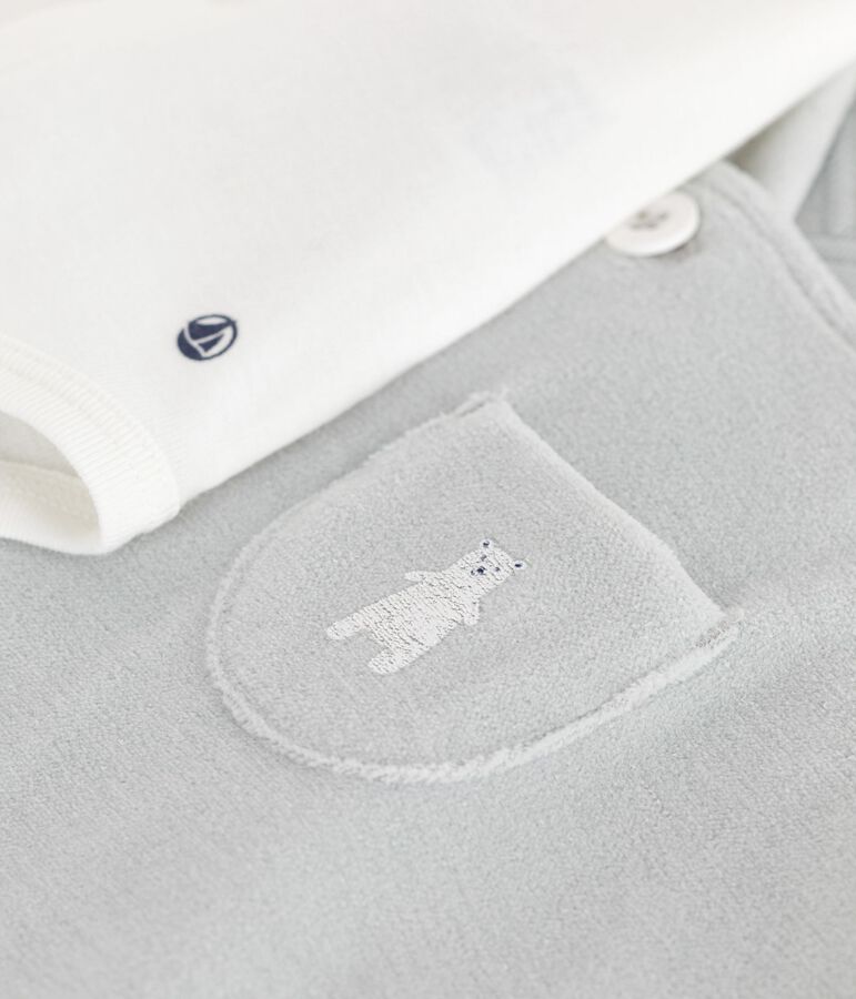 Conjunto de peto de algod&oacute;n liso con detalles refinados para beb&eacute; azul/blanco