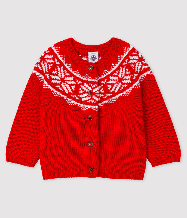 C&aacute;rdigan 100 % lana para beb&eacute; rojo/blanco