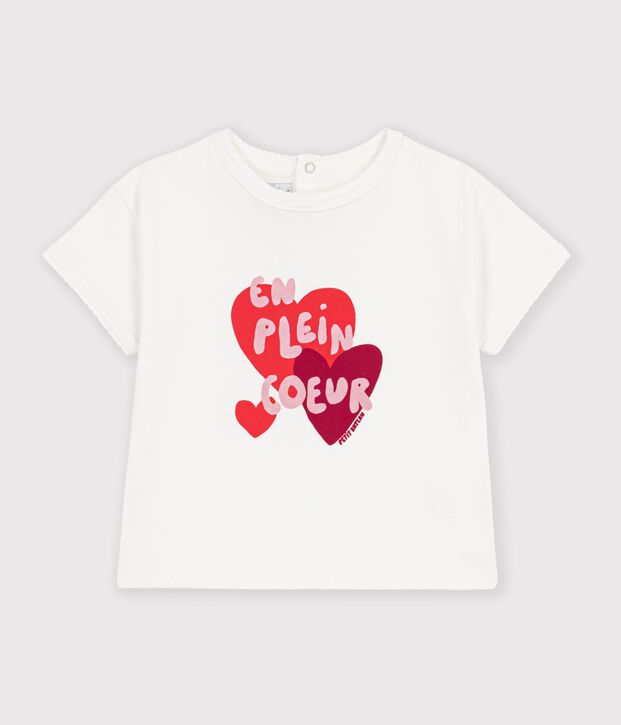 Camiseta lisa de algod&oacute;n de manga corta con estampado para beb&eacute; blanco