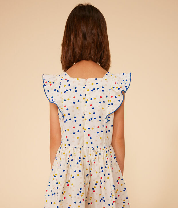 Vestido de lunares de popelina sin mangas para ni&ntilde;a blanco/multicolor