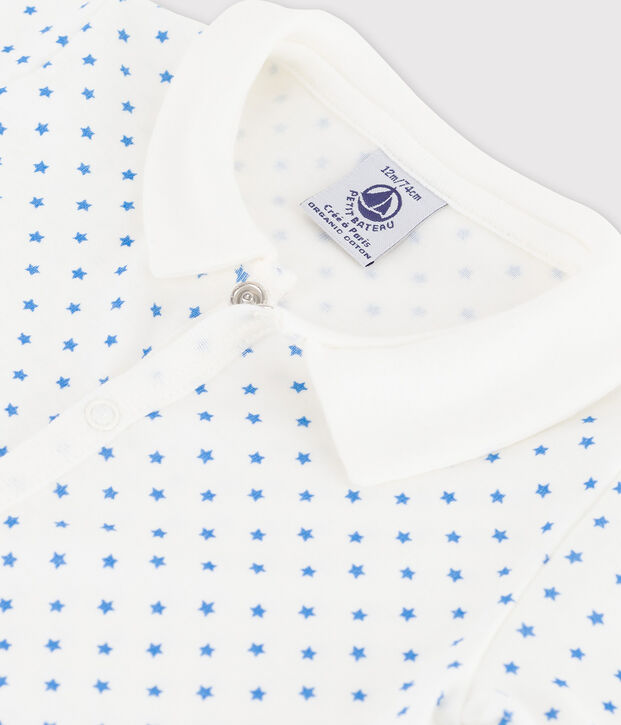 Pelele corto de algod&oacute;n con estrellas para beb&eacute; blanco/azul