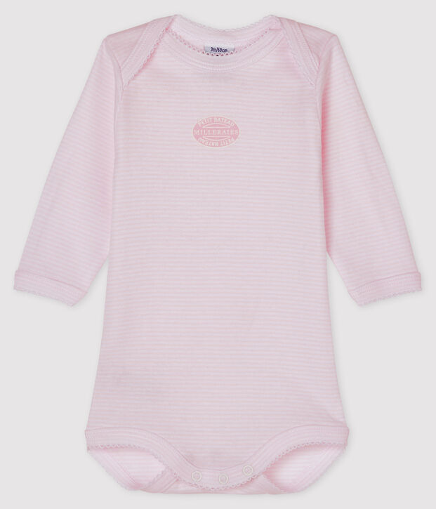 Bodi de manga larga para beb&eacute; ni&ntilde;a rosa/blanco