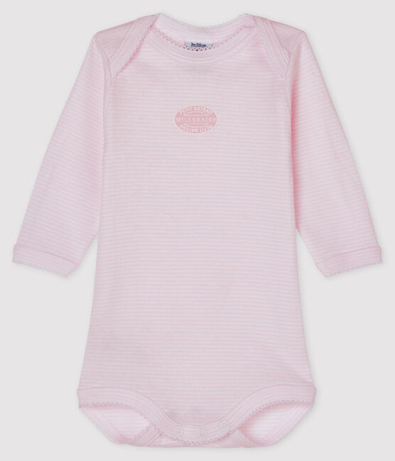 Bodi de manga larga para bebé niña rosa VIENNE/blanco ECUME