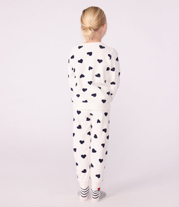 Pijama infantil de rizo de algod&oacute;n con estampado de corazones azul/azul