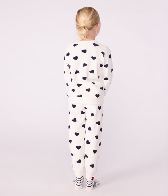 Pijama infantil de rizo de algodón con estampado de corazones azul MILK/ SOIR