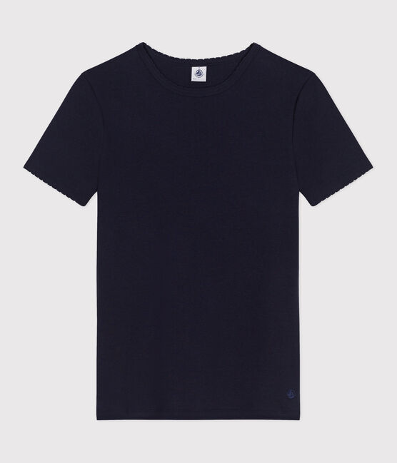 Camiseta lisa Icónica de algodón con punto «cocotte» para mujer azul SMOKING