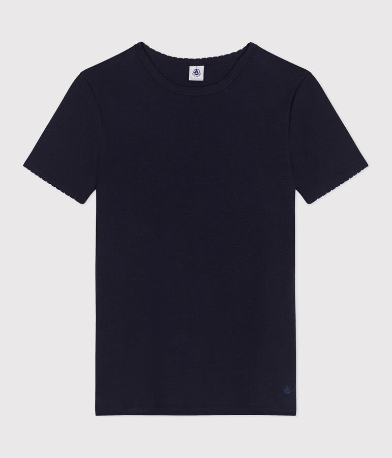 Camiseta lisa Ic&oacute;nica de algod&oacute;n con punto cocotte para mujer azul