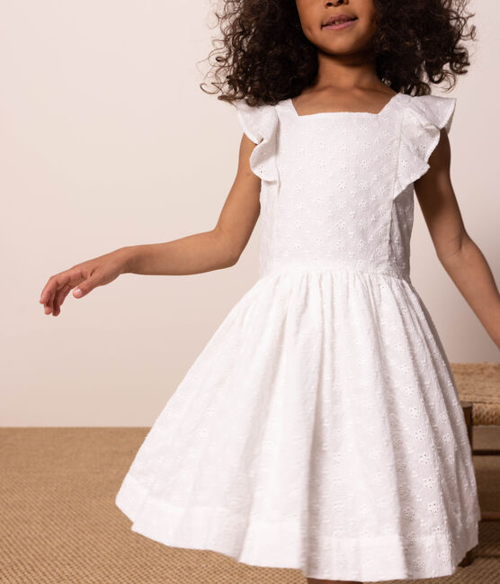 Vestido de bordado inglés para niña blanco MARSHMALLOW