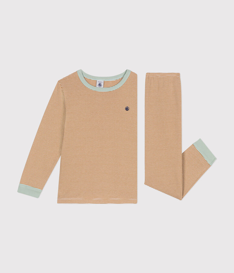 Pijama infantil de algod&oacute;n a rayas marron/blanco